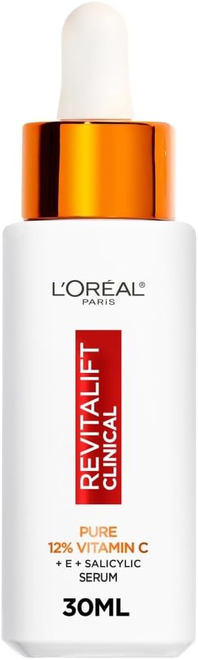 L'Oréal Paris Revitalift Clinical 12% Pure Vitamin C Brightening Serum for Face, Powerful Antioxidant Protection, Brighter & Smoother Skin, includes Hyaluronic Acid, Salicylic Acid, Vitamin C